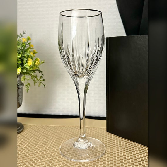 Mikasa Arctic Lights Platinum Water Glass / Vintage Mikasa Crystal Arctic Lights Glass / Silver Rimmed Water Goblet / Mikasa Water Glass - 1