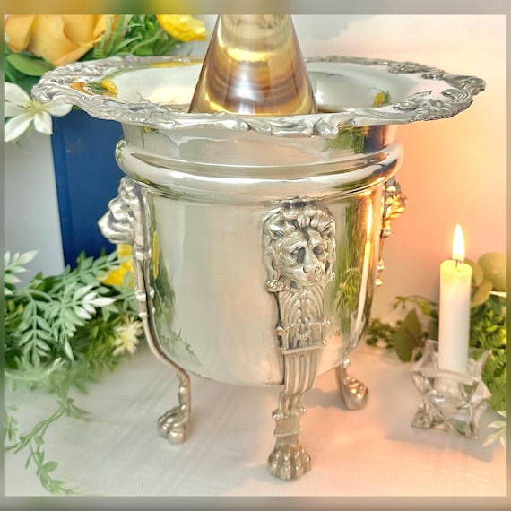 Antique Silver Plate Wine Cooler / Silver Antique Cachepot Jardiniere / Neoclassical Lion Paw Feet Wine Chiller / Silverplated Ice Bucket