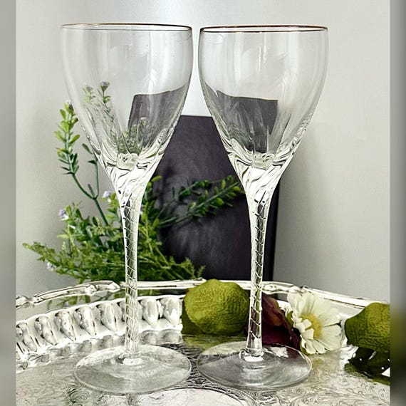 Lenox Encore Gold Wine Goblets / Gold Rimmed Lenox Encore Wine Goblets / Encore Gold Wine Glass Pair / Vintage Encore Lenox Wine Glasses