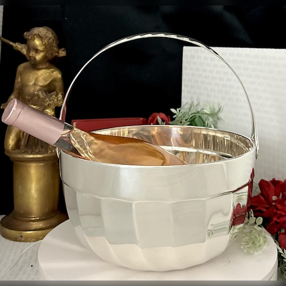Ricci D'Argenterie Wine Chiller / 1980's Silver Plated Ice Bucket / Silver Plated Handled Italian Basket / Vintage Large Centerpiece Bowl