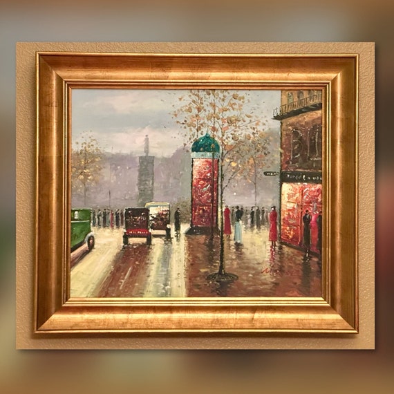 Vintage Oil Painting / Impressionist Painting / French City Picture / Signed M. Rost Gold Painting / Framed Painting /  French Street Scene