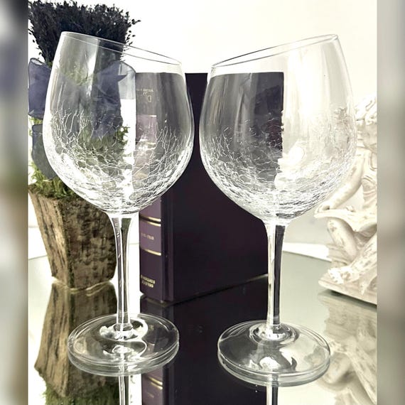 Pier 1 Crackle Angled Large  Wine Glasses / Angled Rim Pier 1 Large Wine Glasses / White Wine Goblets / Pier 1 Angled Rim White Wine Glass