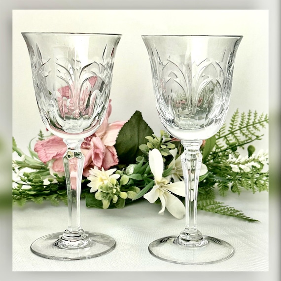 Tiffin-Franciscan Chardonnay Wine Glasses / Chardonnay Tiffin Clear Blown Vintage Glasses / Wine Glass Pair Tiffin-Franciscan