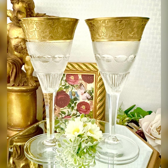 Moser Splendid Gold Water Glasses / Gold Trimmed Moser Splendid Glasses / Vintage Moser Gold Encrusted Water Glasses / Splendid Water Glass