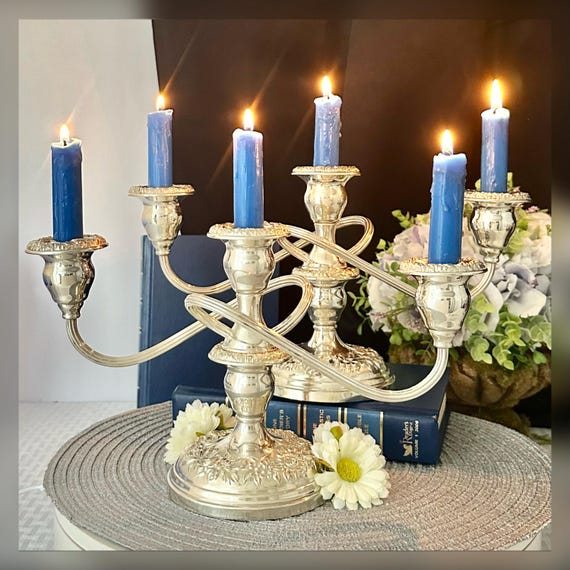 Pair of Kirk & Son Sterling Silver Candelabras - Repousse Chased Candle Holders - Ornate Vintage Silver Decor - Pair Elegant Candle Holders