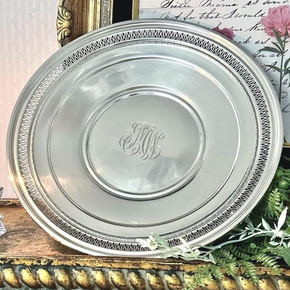 Black Star Frost Sterling Silver Tray 10" Round Serving Tray Vintage Vanity Tray Sterling Dish