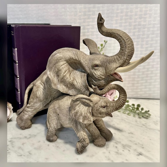 Vintage Andrea by Sadek Elephant Mother & Baby Figurine Porcelain #5661