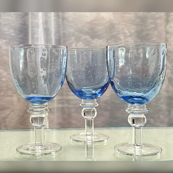 Zrike Pavillion Blue Clear Water Glasses / Zrike Light Blue Bubble Water Goblets / Pavillion Water Glasses / Blue Zrike Pavillion Water - 3