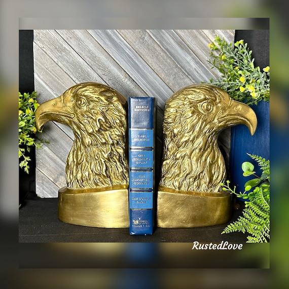 Vintage Bookends Brass Eagles / MCM / Home and Decor / Desk Office / Federal styled / Gold Bald Eagles / Solid Brass / For the Home / Gift