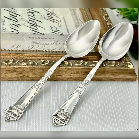 Gorham Lansdowne Sterling Silver Teaspoons Pair 5 7/8" 1917 Monogram Replacement