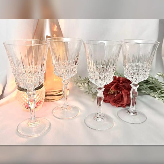 Villeneuve Water Glasses / Vintage Villeneuve by Cristal D'Arques-Durand / Vintage Clear Water Goblets / Water Goblets Villeneuve - 4 Piece