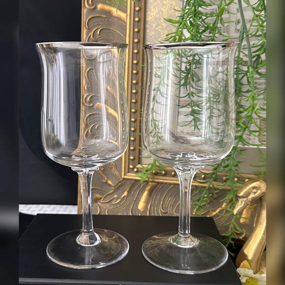 Lenox Desire Platinum Water Glasses / Platinum Desire Lenox Water Glasses / Silver Rimmed Water Glasses /  Mid Century Lenox Glasses - 2