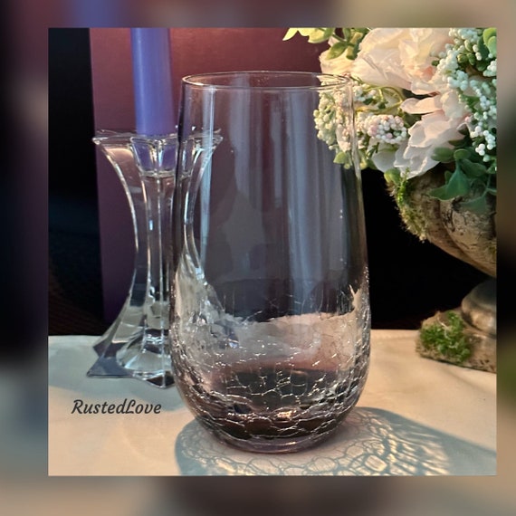 Pier 1 Purple Crackle Glass /  Vintage Pier 1 Flat Tumbler / Pier 1 Crackle Glass / Blown Purple Glass by Pier 1 / Purple Crackle Glass -1