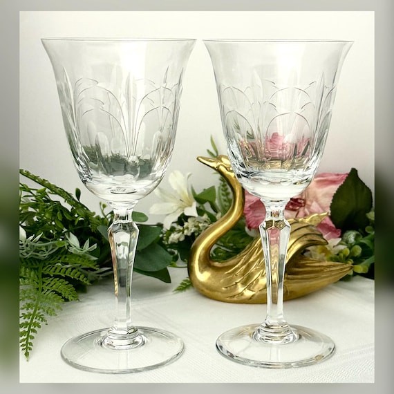 Tiffin-Franciscan Chardonnay Water Goblets / Vintage Tiffin Clear Water Glasses / Chardonnay Wine Glasses / Pair Tiffin Wine Glasses