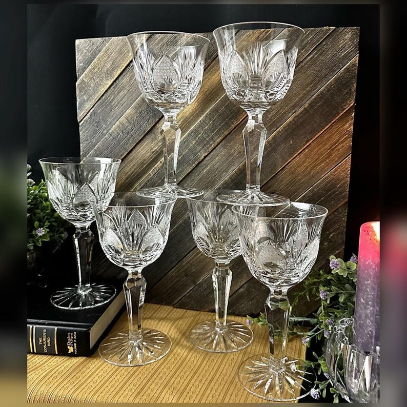 Bohemia 24% Lead Crystal Wine Glasses Set of 6 Cut Crystal Boxed Vintage bild 9