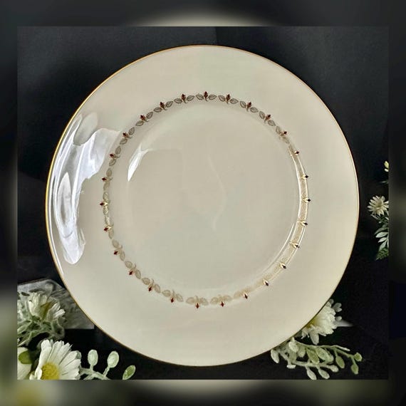 Lenox Romance Dinner Plate / Romance by Lenox Dinner Plate / Ivory and Gold with Red Accented Romance Plate / Lenox Vintage Dinner Plate - 1