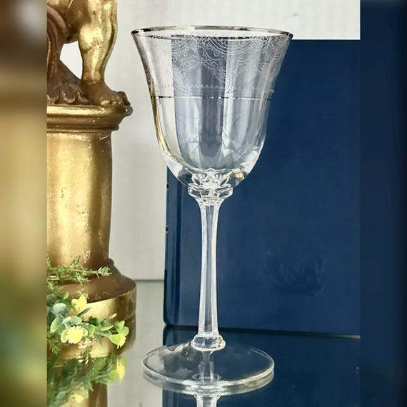 Lenox Fair Lady Platinum Water Glass / Platinum Trimmed Vintage Fair Lady Water Glass / Silver Trimmed Fair Lady Lenox Water Glass