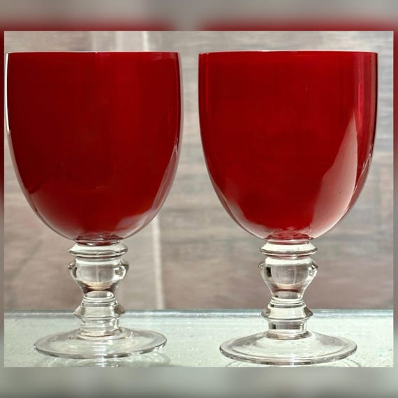 Vintage Zrike Camelot Red Wine Glasses Pair Blown Glass