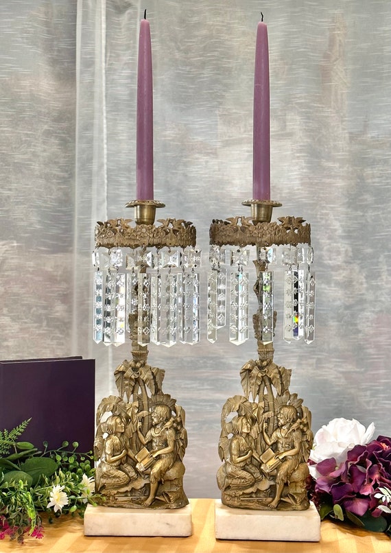 置物 Yarnnakarn Parasol Candle Holder Antique Victorian Girandole Candlesticks: Cornelius & Co. Brass