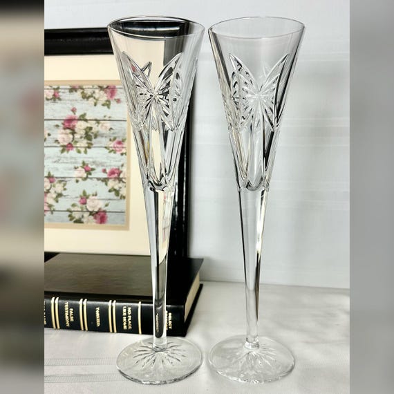 Waterford Crystal Wishes Anniversary Champagne Flutes / Toasting Champagne Glasses / Waterford Champagne Flutes / Wedding Toasting Glasses 2