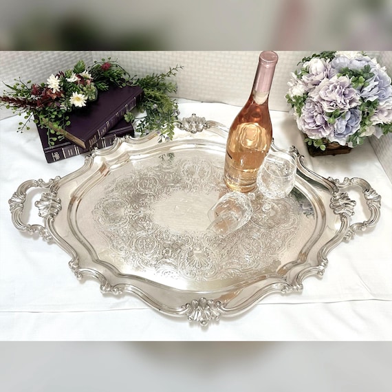 Silver Plated Reed & Barton Tea and Coffee Tray / Silver Plated Butlers Serving Tray / Reed and Barton Silverplated Butlers Serving Tray