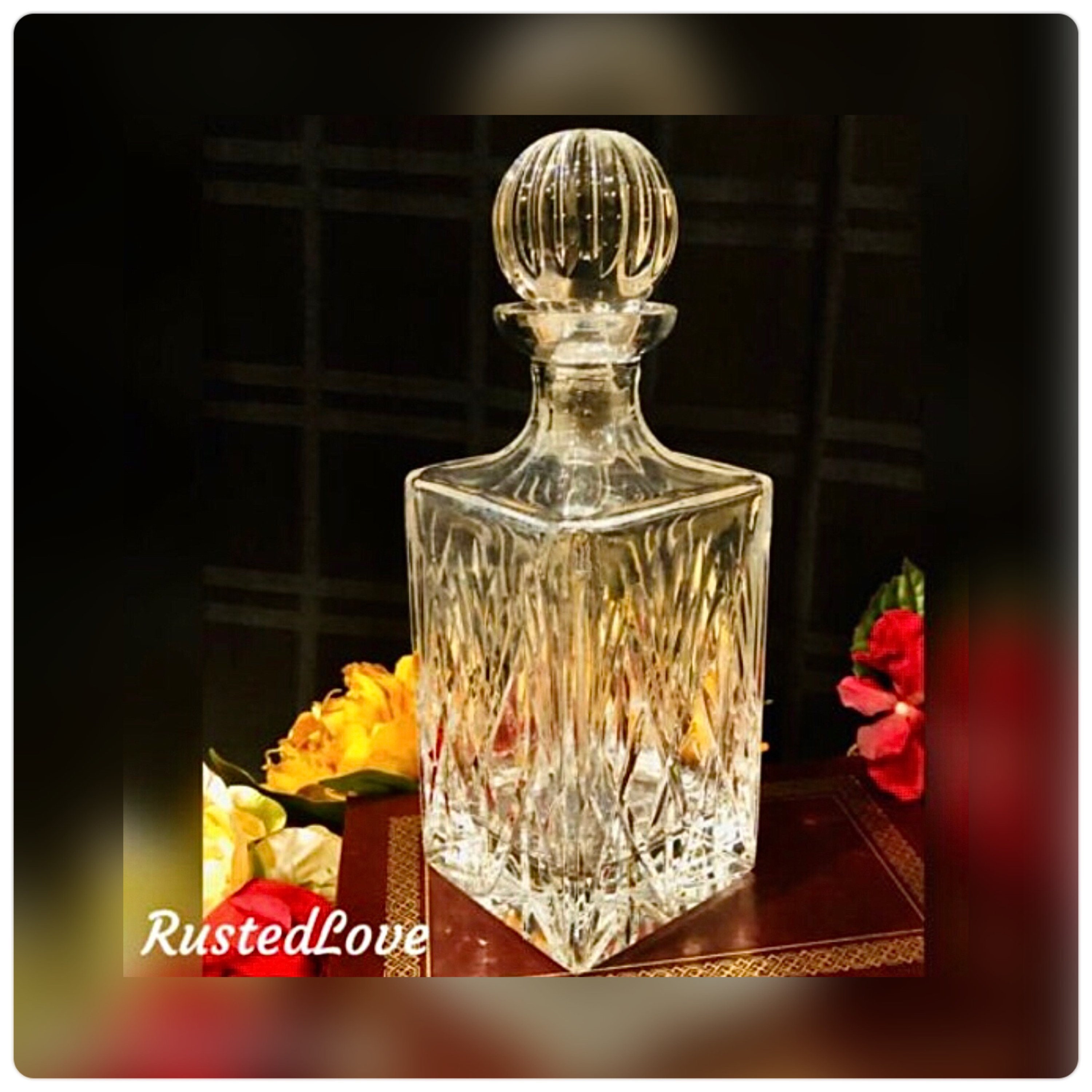 Vintage Crystal Decanter Heavy with Ball Stopper Barware Liquor