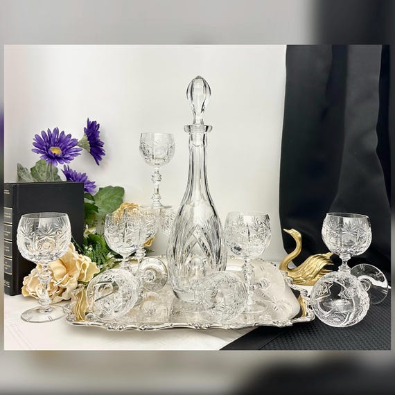 Nachtmann Cut Crystal Decanter Set with 10 Glasses & Silver Plated Tray