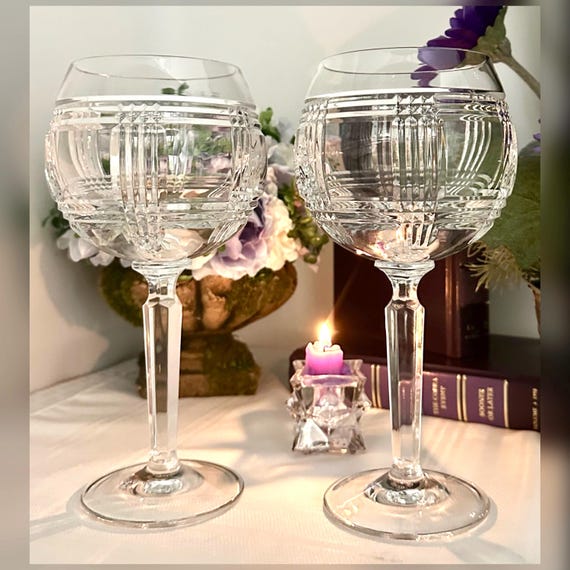 Ralph Lauren Glen Plaid Goblets Birdbath / Lauren Glen Plaid Crystal Balloon Glasses / Vintage Lauren Large Balloon Glasses / Large 14 Oz