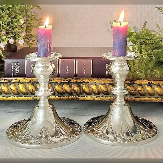 Gorham Chantilly Candle Holders / Chantilly Silver Plate Console Candlesticks / Vintage Gorham Chantilly Candle / Vintage Gorham Chantilly
