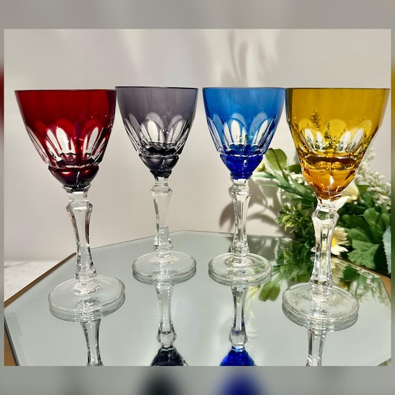 Kusak Signed Cordial Glasses Mixed Colors Vintage Cocktail Set 4