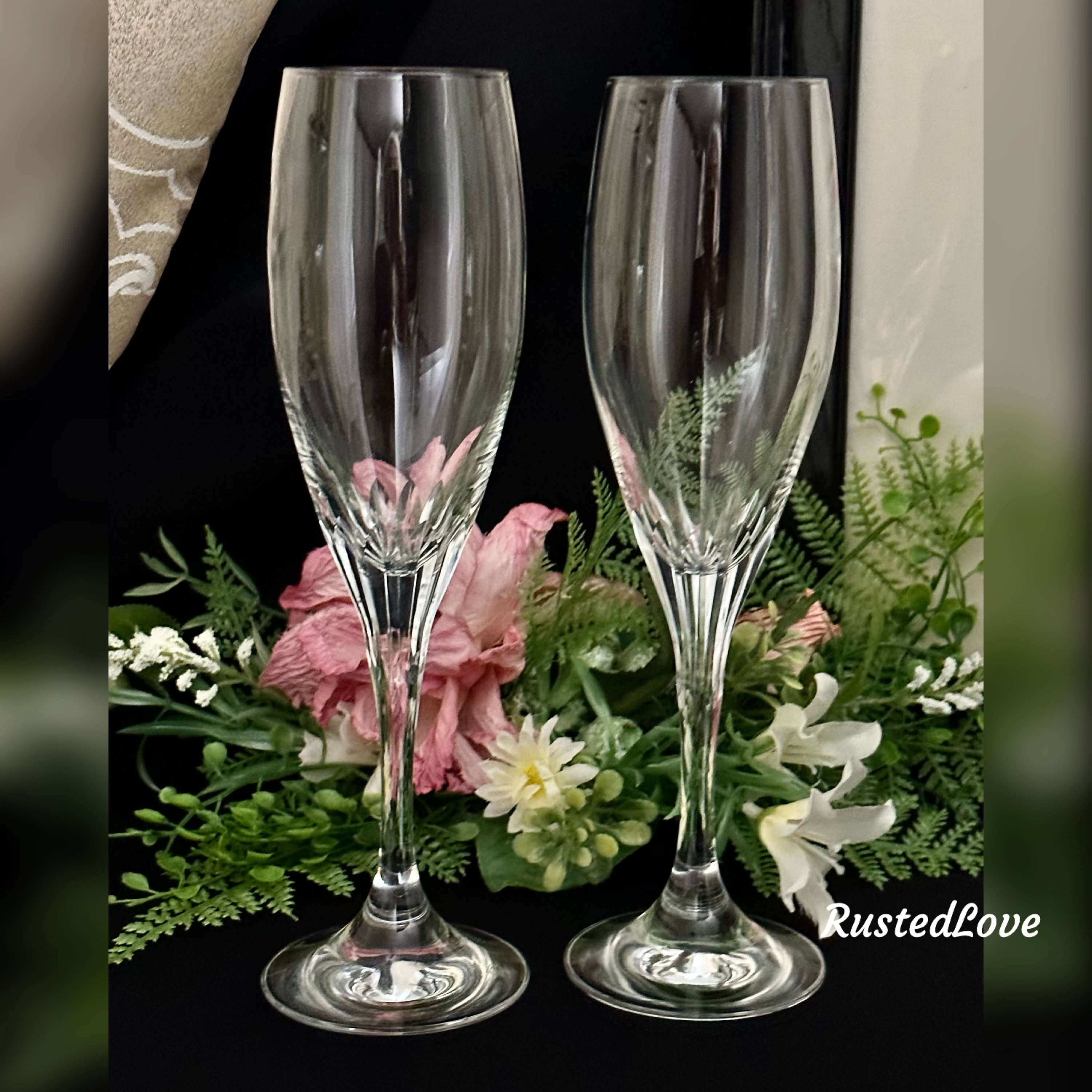 Schott Zwiesel Revue Pattern Champagne Flutes Cut Crystal Vintage