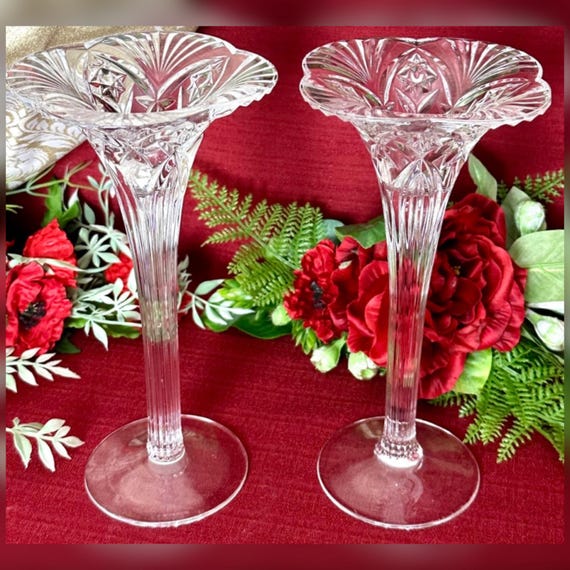 Vintage Cristal d'Arques Vincennes Crystal Candlestick Holders Pair French Crystal