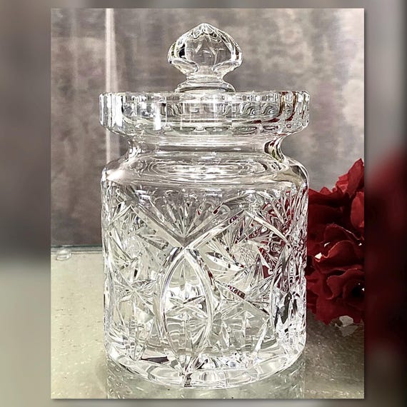 Vintage Barrel Jar / Crystal Biscuit Barrel Jar / Lidded Candy Dish / Crystal Trinket Holder / Vintage Jar and Container / Home and Living