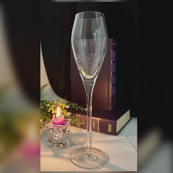 Pier 1 Reflections Champagne Flute / Crackle Glass Pier 1 Reflections Toasting Glass / Clear Crackled Glass Toasting Champagne Glass