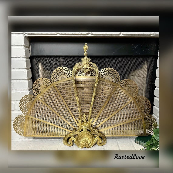 Antique Shell peacock Fireplace / Folding Screen / Brass Fireplace