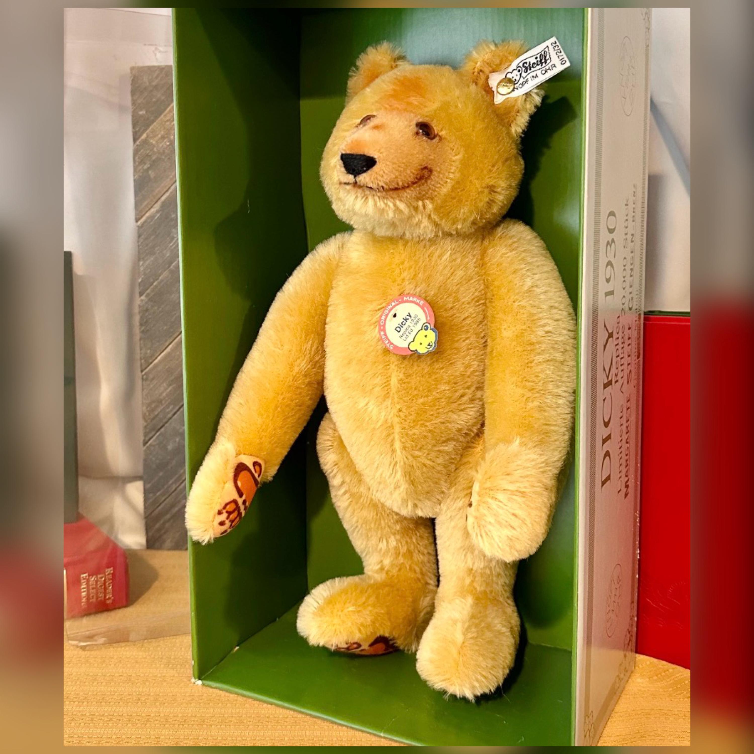 Steiff Dicky Teddy Bear LE Mohair 14 Inch Box Tags Papers Vintage