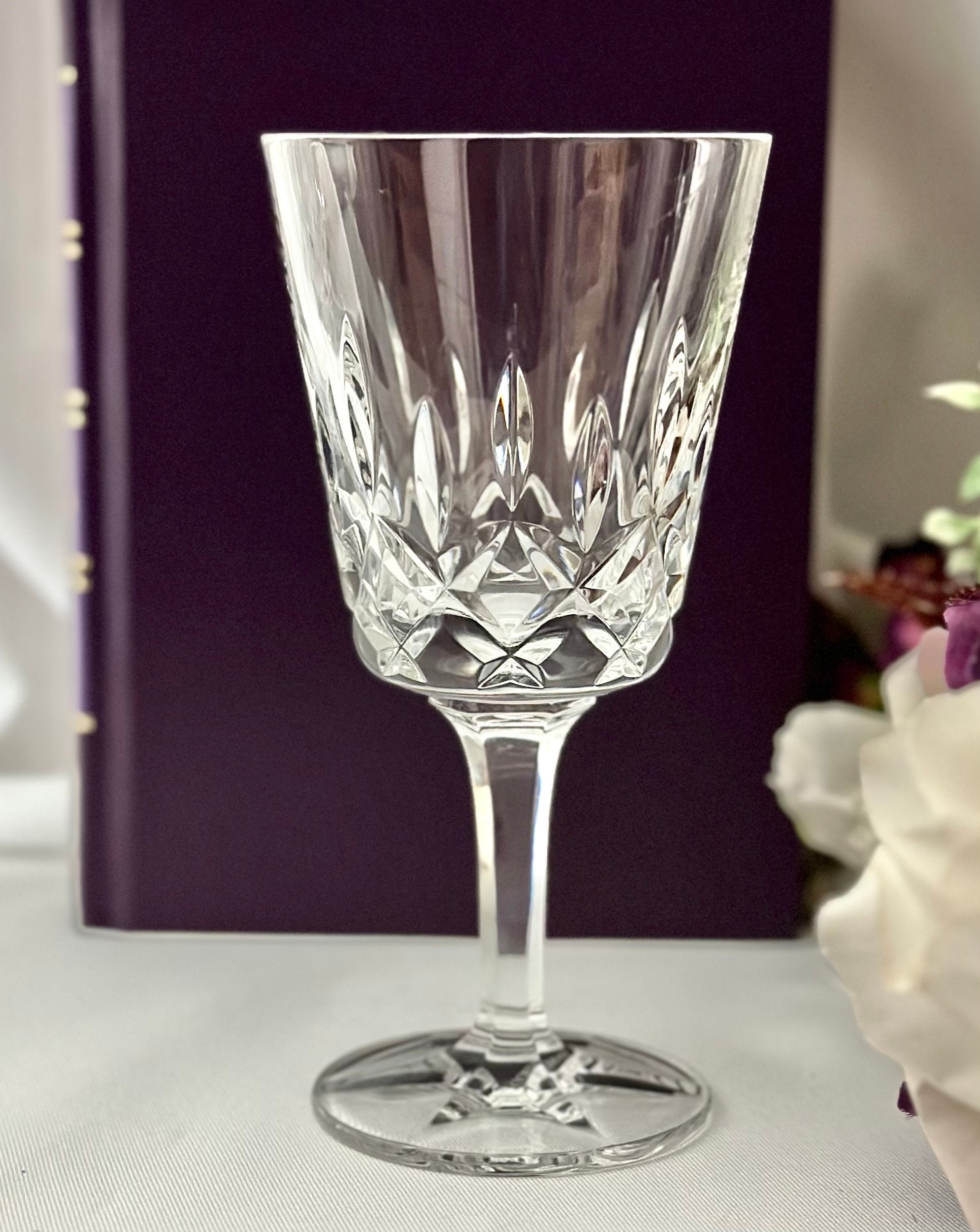 Gorham Crystal Water Glasses in king Edward Pattern, Four Hand Blown Stemmed  Water Goblets, Elegant Cut Crystal Traditional Drinking Glass 