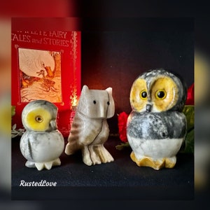 Owl Figurines / Stone Hand Crafted Owl Statues / Decorative Owl Collection / Vintage Owl Statues / Decorative Collectible Owl Statues