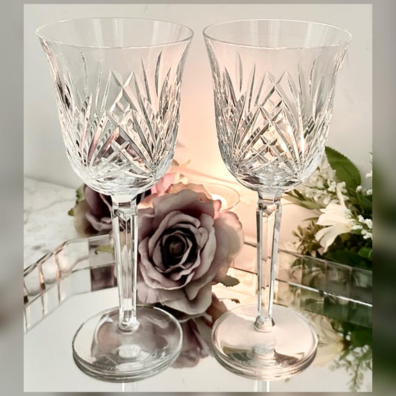 Waterford Leana Water Goblets Pair Vintage Irish Crystal Replacement Glasses