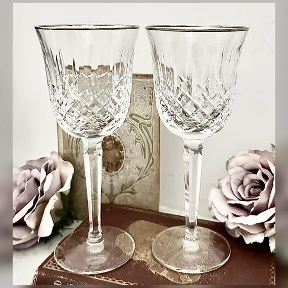 Waterford Kelsey Platinum Wine Glasses Pair Vintage Crystal Replacement