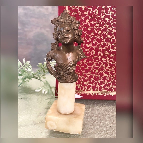Antique Spelter Bust / Marble Vintage Bust / Art Nouveau / Victorian Child / Bronzed Spelter Statue / Antique Figurine / Sculpture Statue