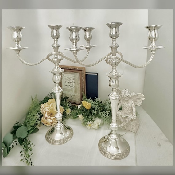 Prelude Sterling Silver Candelabra Pair 3 Arm Convertible 17.5"