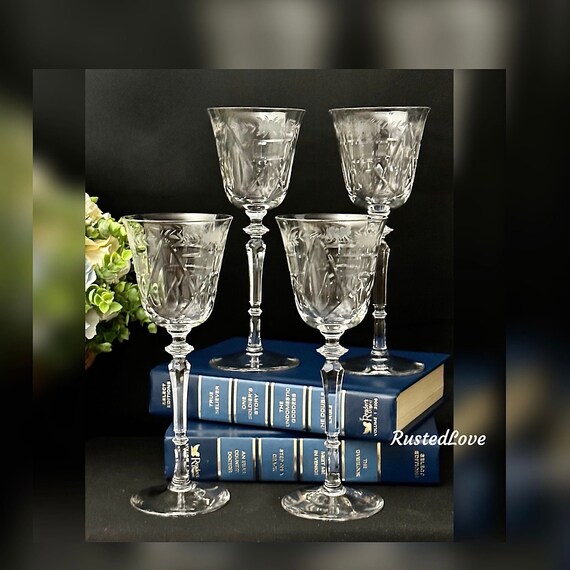 Rock Sharpe Fontenay Wine Glasses / Vintage Rock Sharpe Glasses /  Rock Sharpe Etched Glassware / Vintage Fontenay Rock Sharpe Glasses - 4