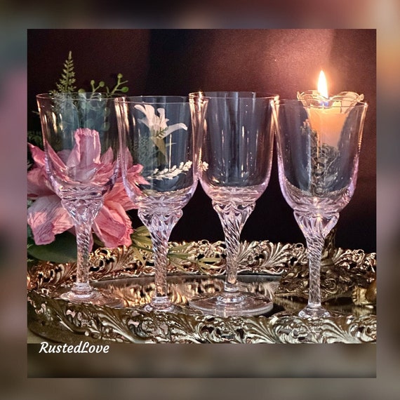 Saski Pink Hawthorne Wine Glasses /  Vintage Pink Glassware / Pink Saski Twisted Stem Glasses / Hawthorne Pink Glasses / Pink Wine Glasses 4