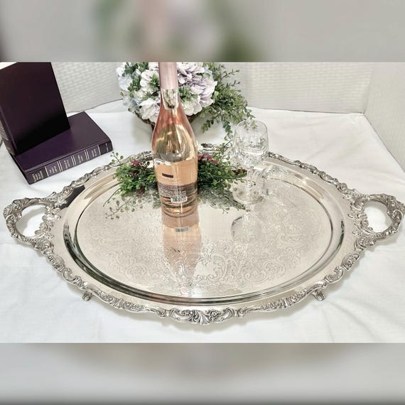 Vintage Reed & Barton Silver Tea Tray - Large Serving Platter - Silverplated Butler Tray - Ornate Handled Tray - Formal Entertaining Decor