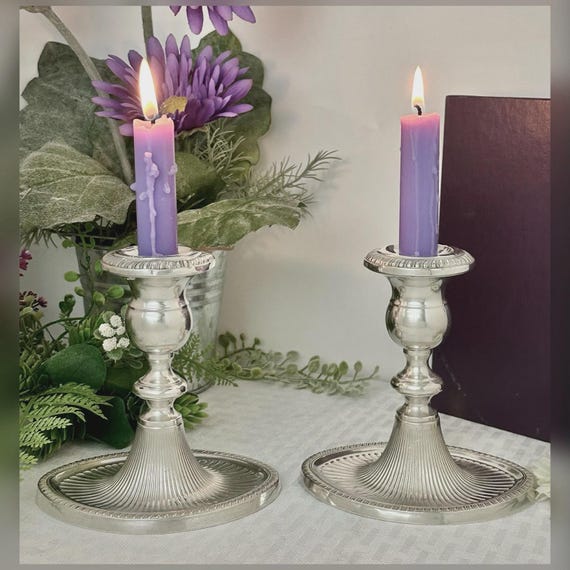 Fisher Sterling Silver Candlesticks Pair Art Deco Console Candle Holders Vintage 925 Silver