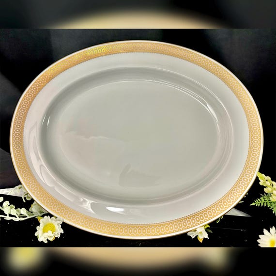 Spode Honeycomb Serving Tray / Oval Spode Honeycomb Serving Plater / Honeycomb 15"  x 11.75" Vintage Spode Dish / Ivory and Gold Platter