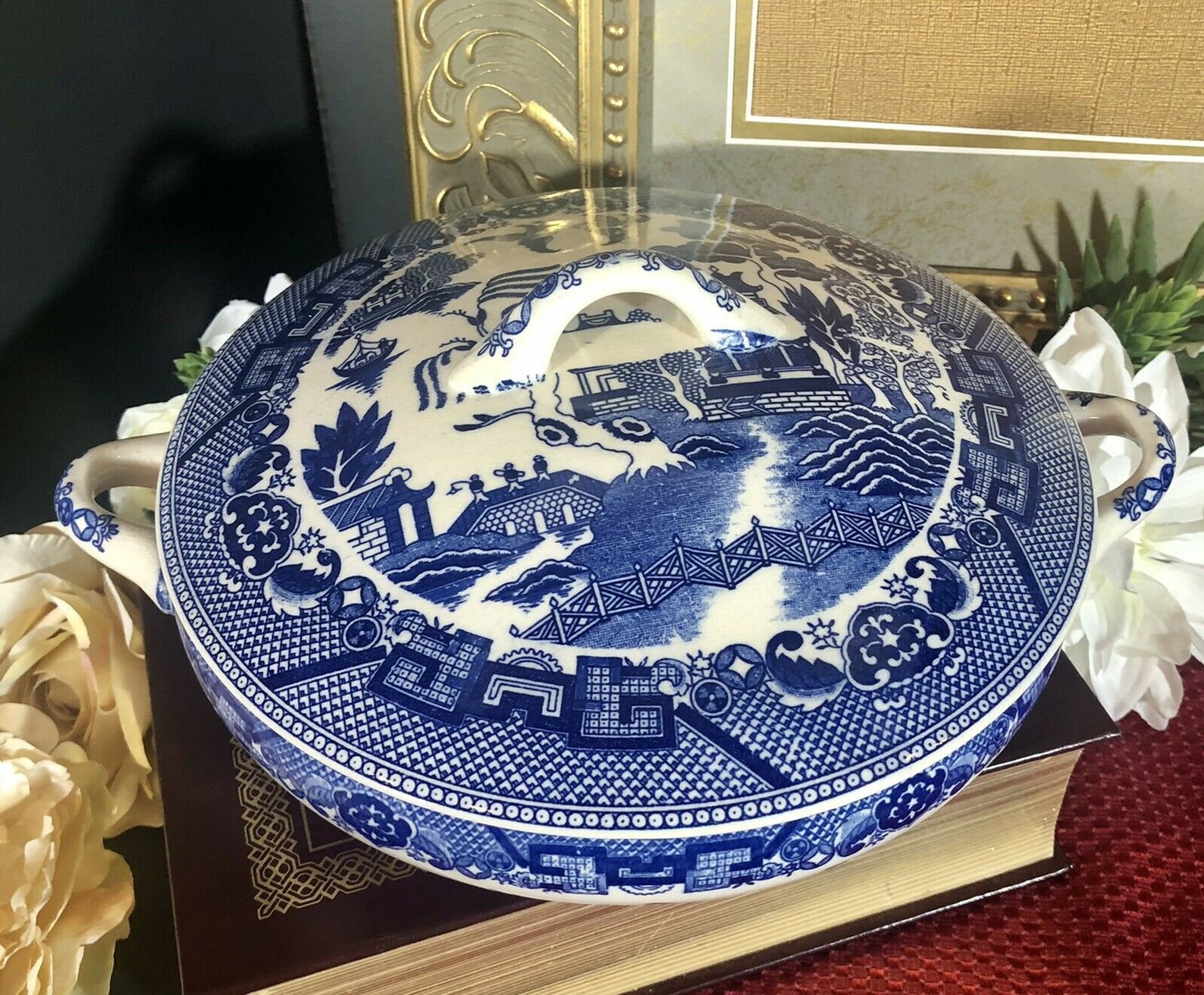 Antique Blue Willow JAPAN Casserole Dish Transferware Lidded Etsy