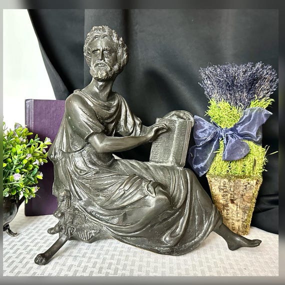 Bronzed Greek Philosopher Sculpture / Vintage Bronze Greek Scholar Figurine / Bronze Greek Philosopher Statue / Vintage Greek Scholar Statue