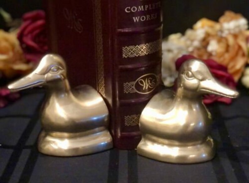 Duck Book Ends solid Brass Vintage Mid Century Modern Nautical Paperweights Pair .......... RustedLoveCo